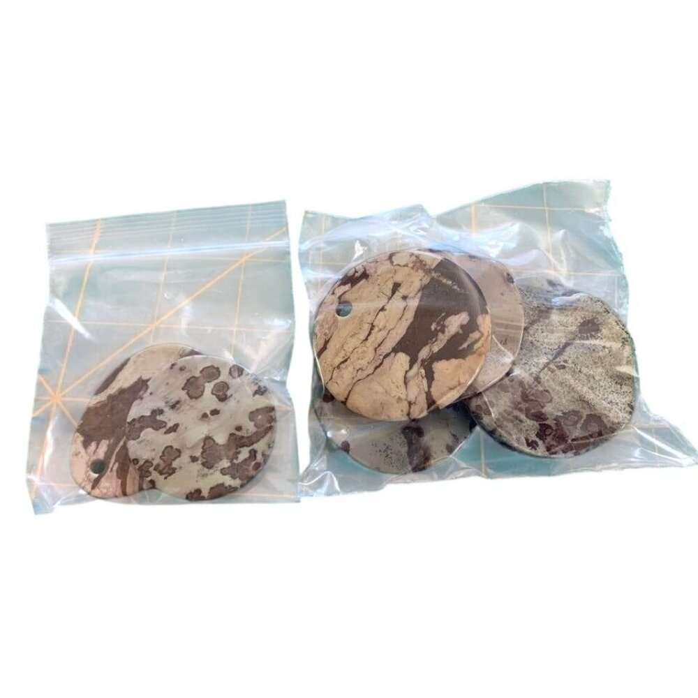 Stone Focal Beads Set Assorted Round Oval Patterns Approx. 2" Earth Tones Jewelr